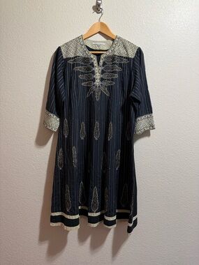 Ritu Kumar Embroidered Tunic Dress Navy Blue Boho Ethnic Size L